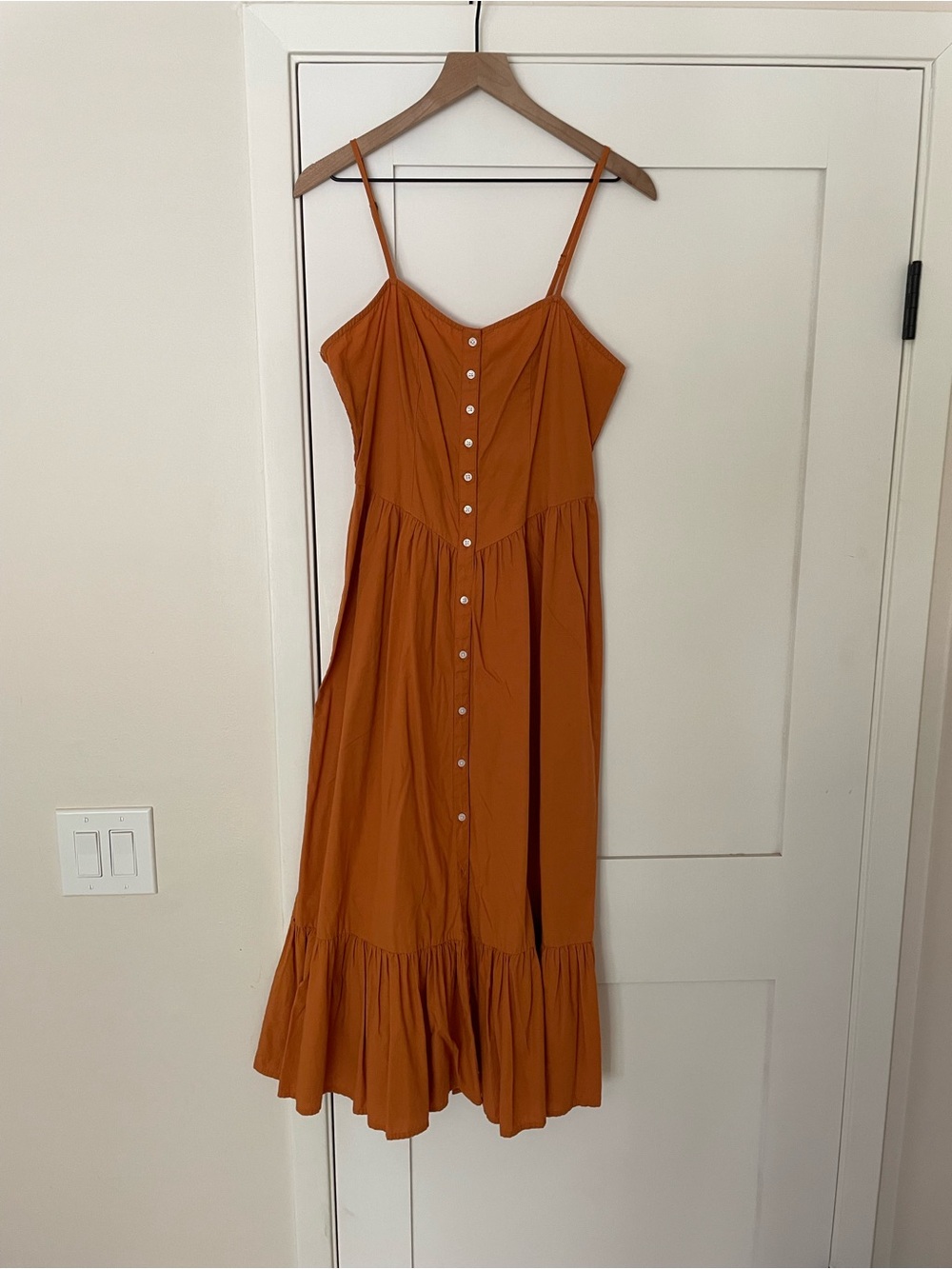 Bila Rust Button-Front Spaghetti-Strap Midi Dress